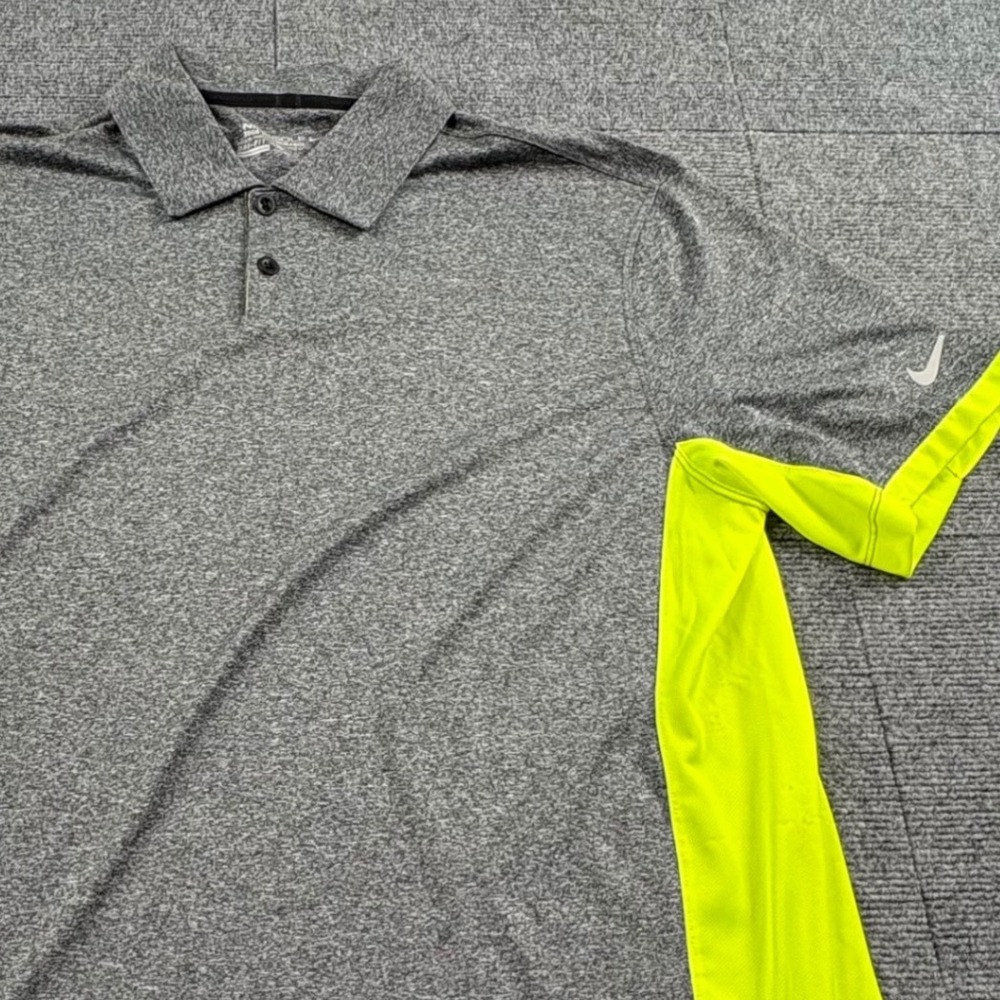 Nike Golf Tour Performance Dri-FIT Polo Shirt Mens Large Gray Neon Yellow L